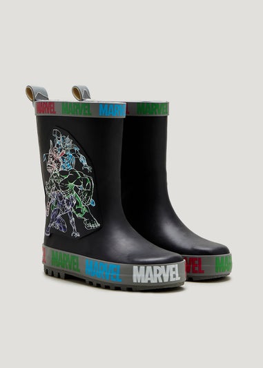 Boys Black Marvel Avengers Wellies (Younger 6-Older 2)