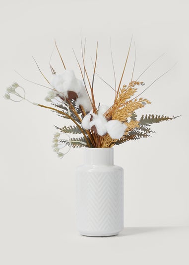 Dried Flowers in White Vase (35cm x 9cm)