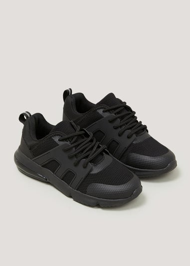 Kids Black Mesh Lace Up Trainers (Younger 10-Older 6)