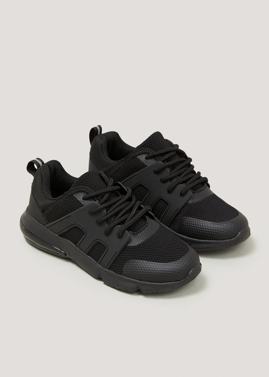 Kids Black Mesh Lace Up Trainers (Younger 10-Older 6)