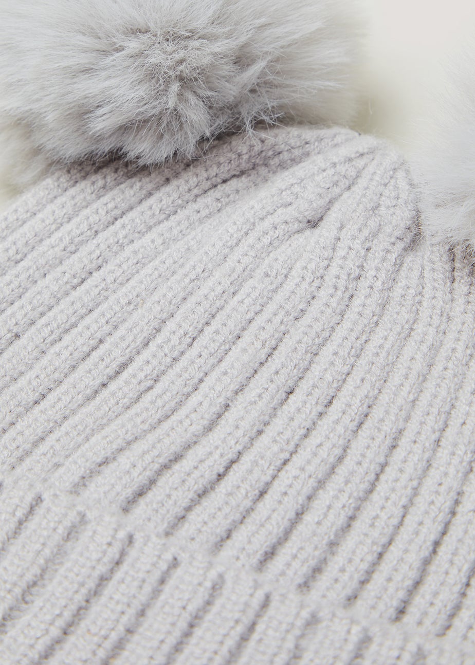Grey Double Pom Pom Baby Hat (Newborn-24mths)