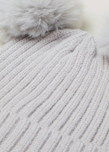 Grey Double Pom Pom Baby Hat (Newborn-24mths)