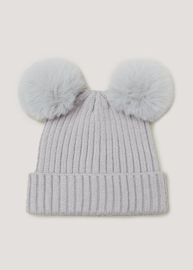 Grey Double Pom Pom Baby Hat (Newborn-24mths)