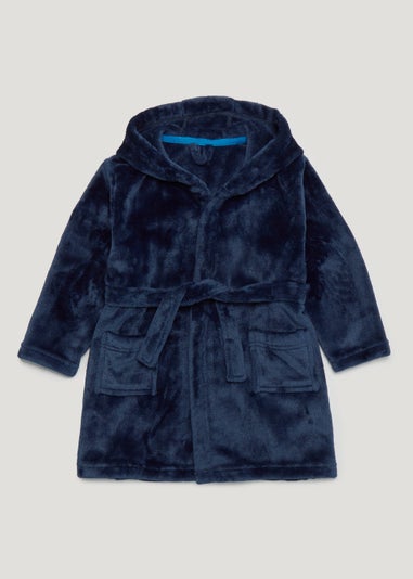 Boys Navy Fleece Hooded Dressing Gown (9mths-11yrs)