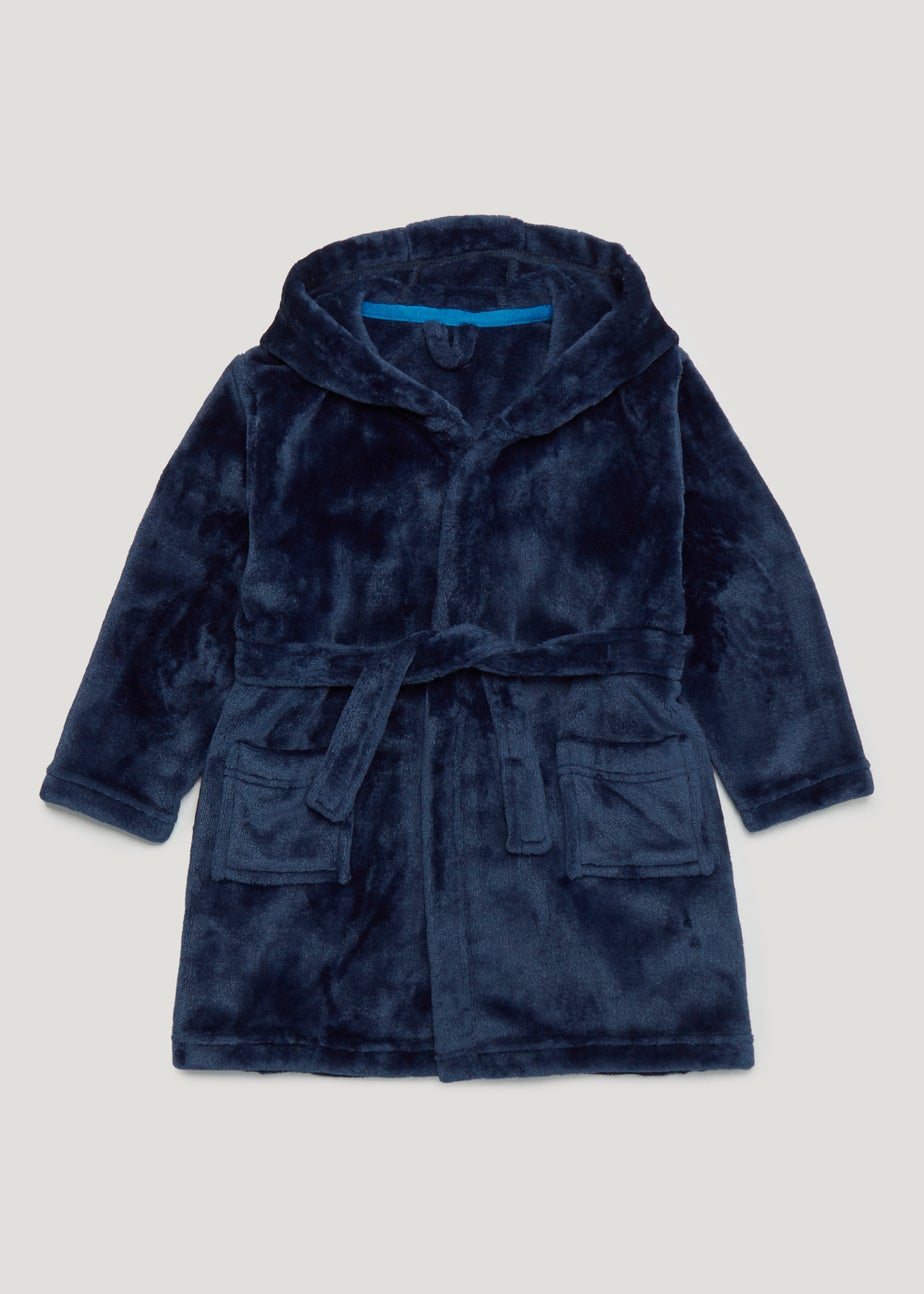 Boys Navy Fleece Hooded Dressing Gown (9mths-11yrs)