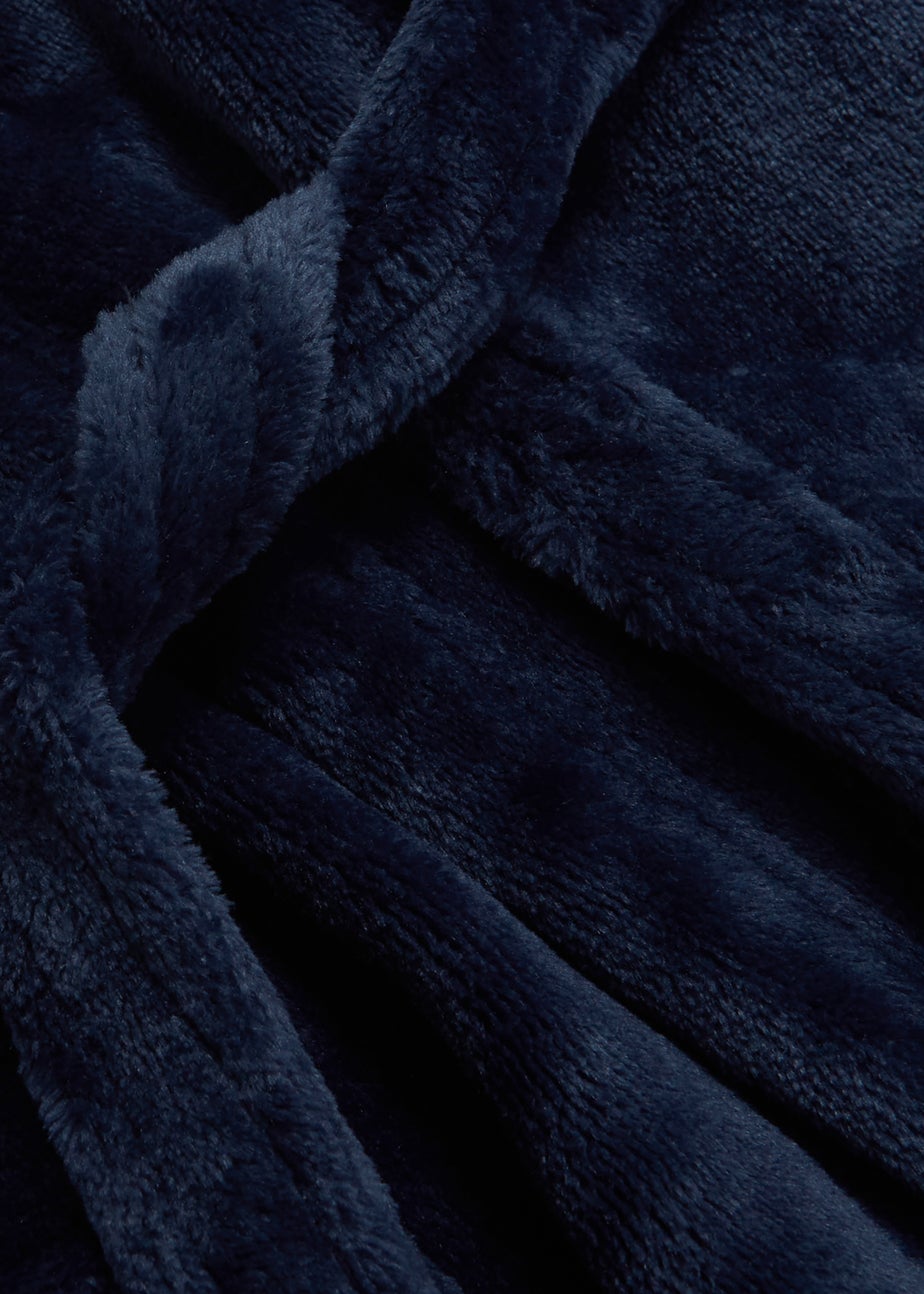 Boys Navy Fleece Hooded Dressing Gown (9mths-11yrs)