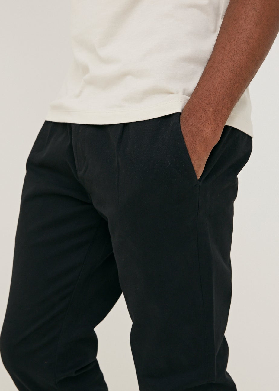 Black Slim Fit Pleated Chinos