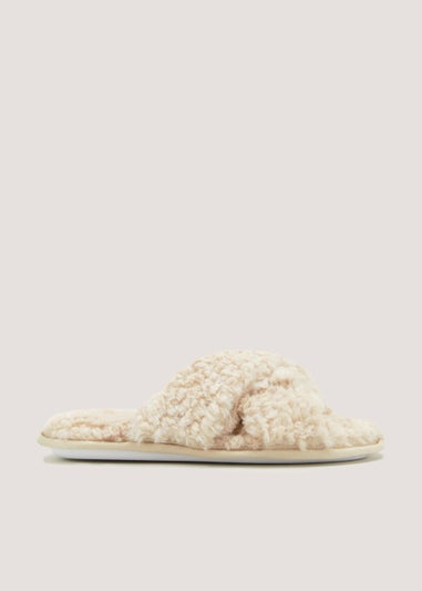 Mink Fluffy Cross Strap Slippers