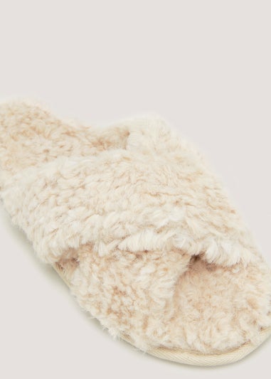 Mink Fluffy Cross Strap Slippers