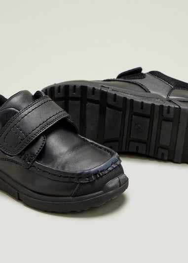 Boys Black Chunky Coated Leather School Trainers (Younger 7-Older 4)