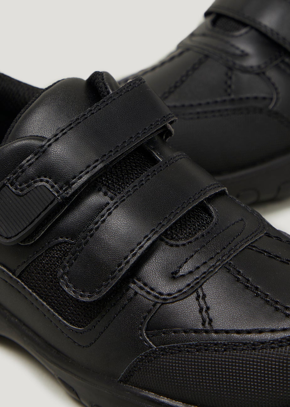 Boys Black Coated Leather School Trainers (Younger 10-Older 6)