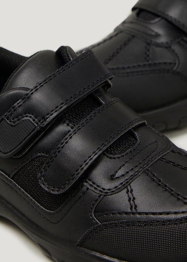 Boys Black Coated Leather School Trainers (Younger 10-Older 6)