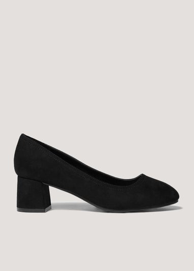 Black Round Toe Block Heels
