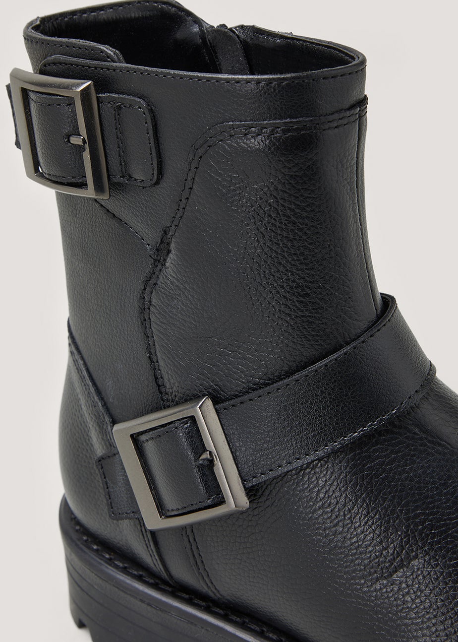 Black Leather Biker Boots Matalan