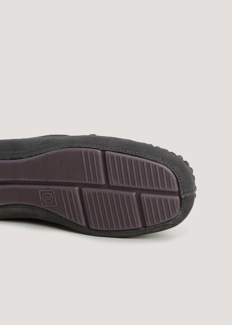 Grey Suede Moccasin Slippers