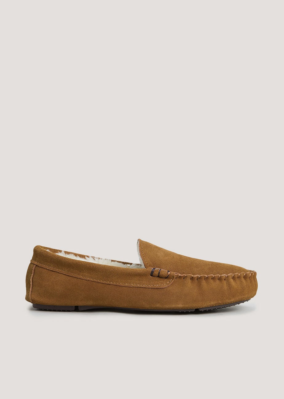 Tan Suede Moccasin Slippers