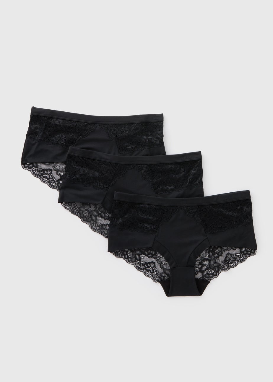 3 Pack Black Lace Midi Knickers