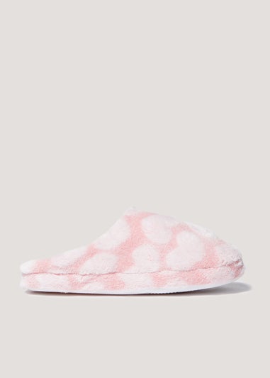 Girls Pink Heart Mule Slippers (Younger 10-Older 5)