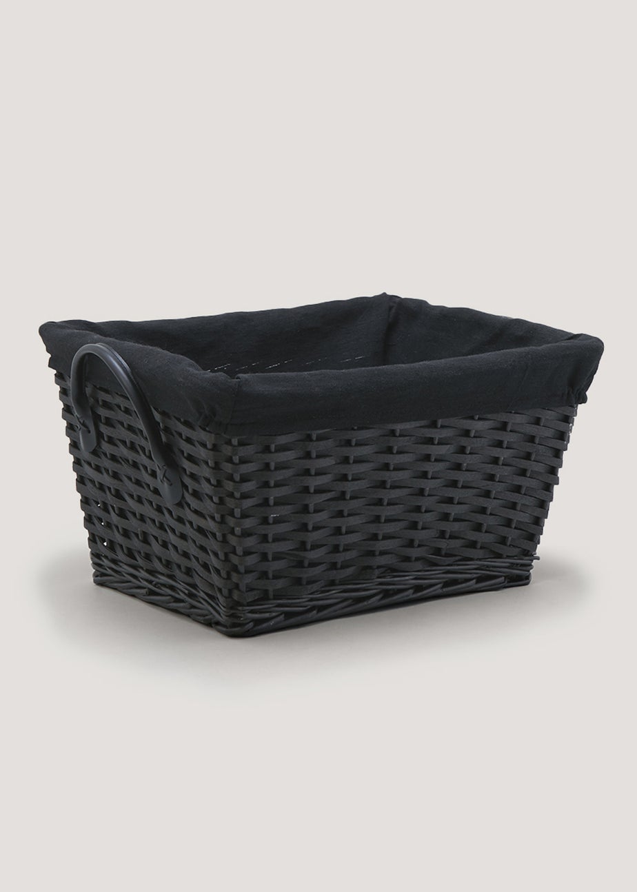 Large Black Woven Storage Basket (43cm x 33cm x 23cm)