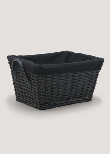 Large Black Woven Storage Basket (43cm x 33cm x 23cm)