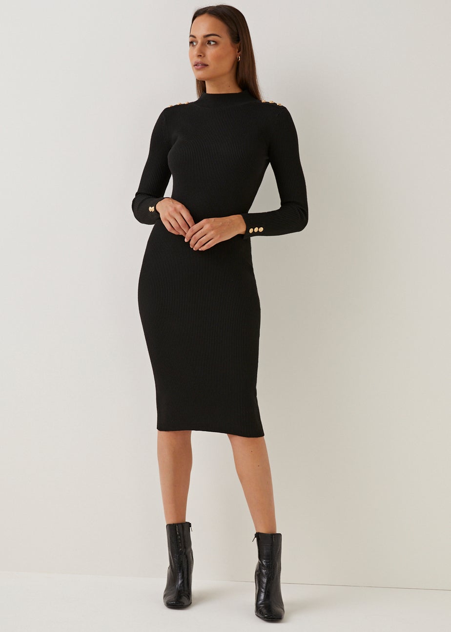 Et Vous Black Button Midi Dress
