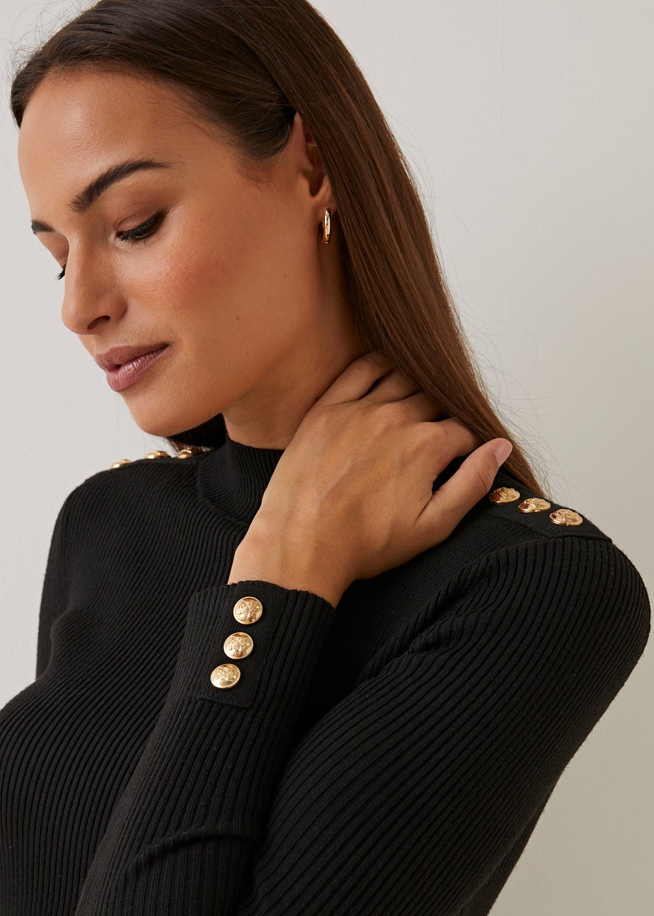 Et Vous Black Button Midi Dress