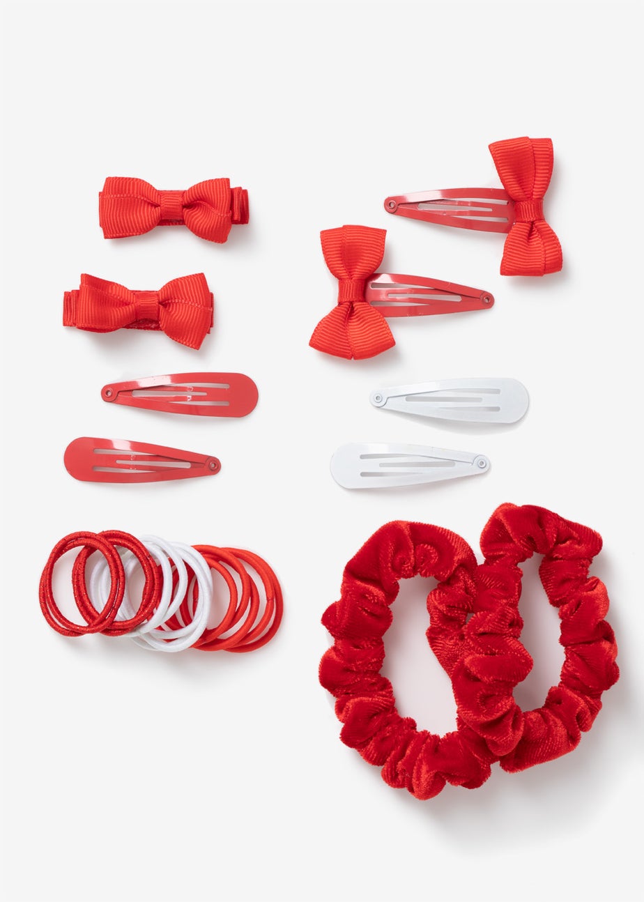 Princess Costume Accessories Set - Red Hair Bow, Necklace, Flower Clip For Girls Dress Up