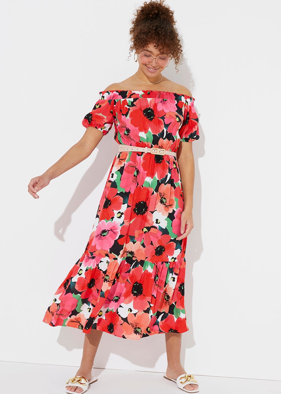 Floral Print Bardot Midi Dress