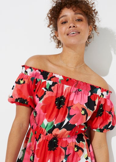 Floral Print Bardot Midi Dress