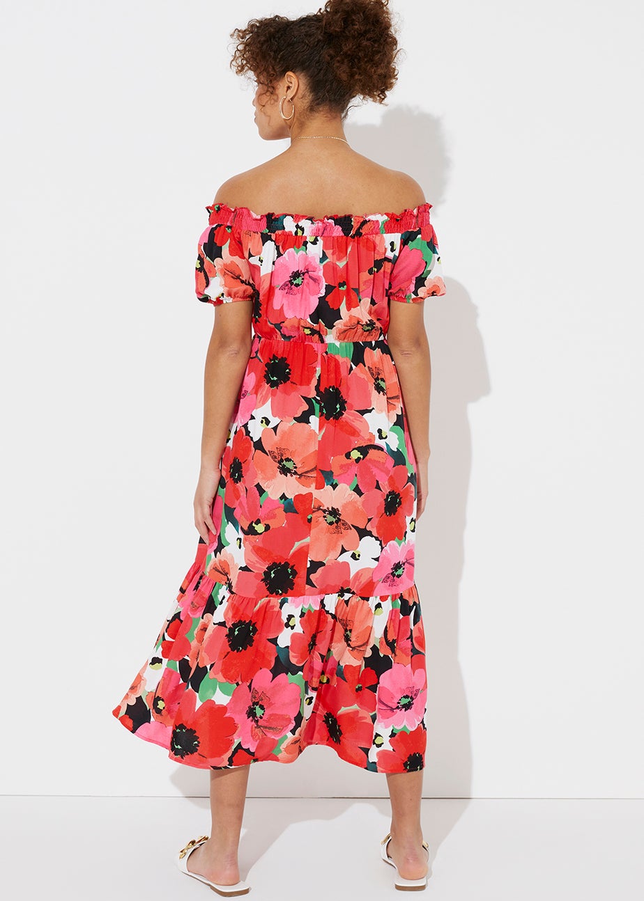 Floral Print Bardot Midi Dress