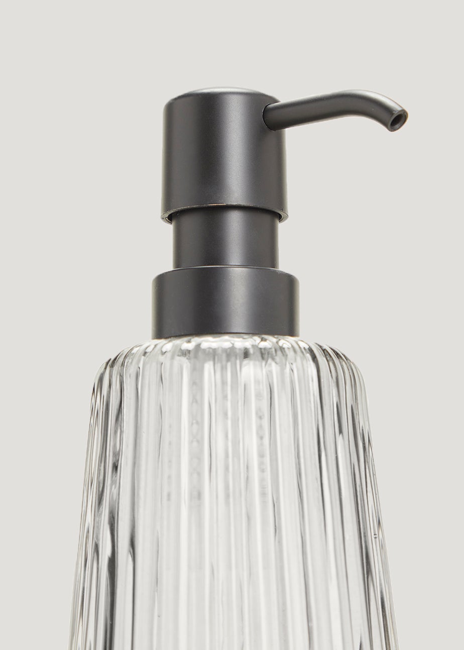 Grey Ribbed Glass Soap Dispenser