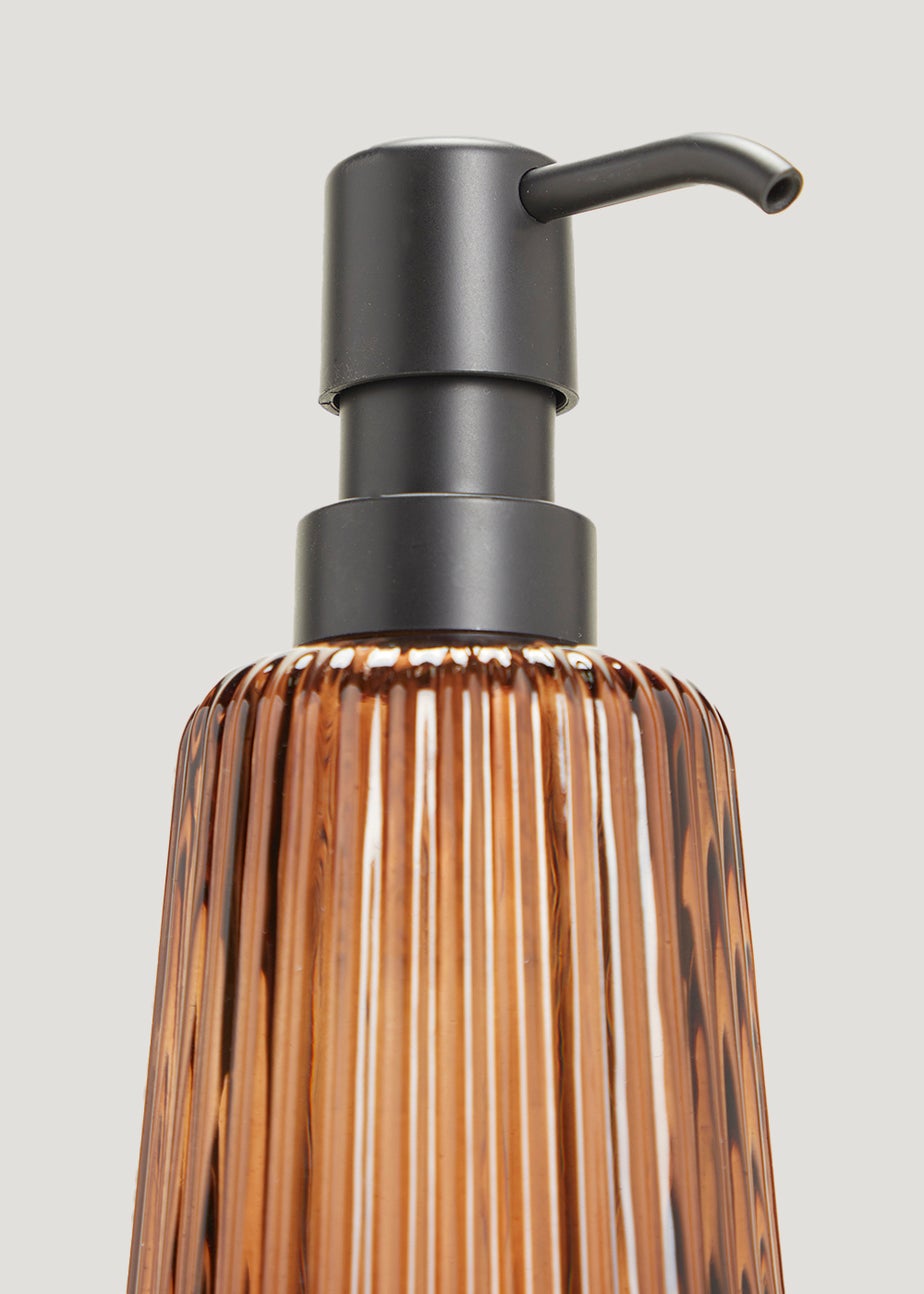 Amber Ribbed Glass Soap Dispenser