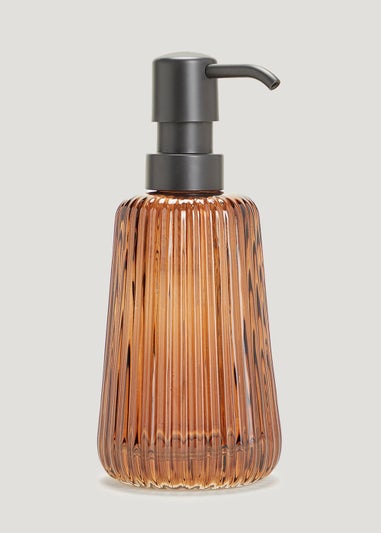 Amber Ribbed Glass Soap Dispenser