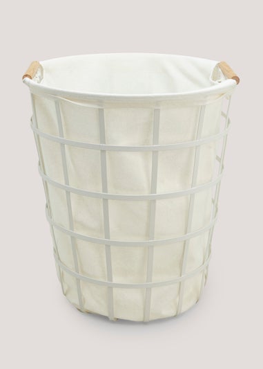 White Wire & Wood Laundry Basket (56cm x 42cm)