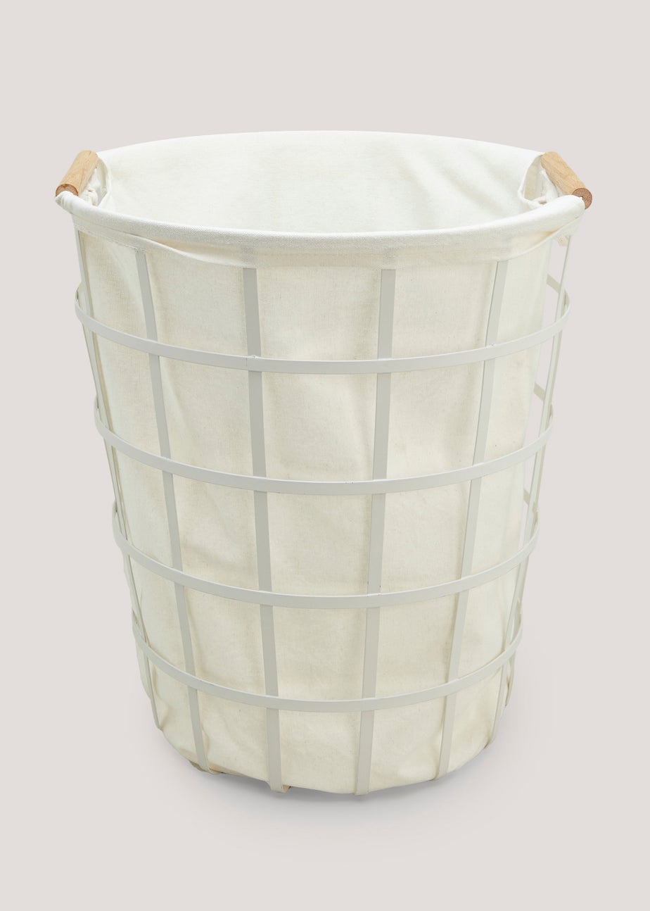 White Wire & Wood Laundry Basket (56cm x 42cm)