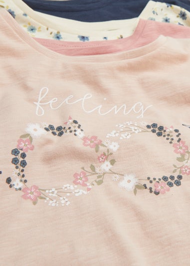 Girls 4 Pack Plain & Print Long Sleeve Tops (4-13yrs)