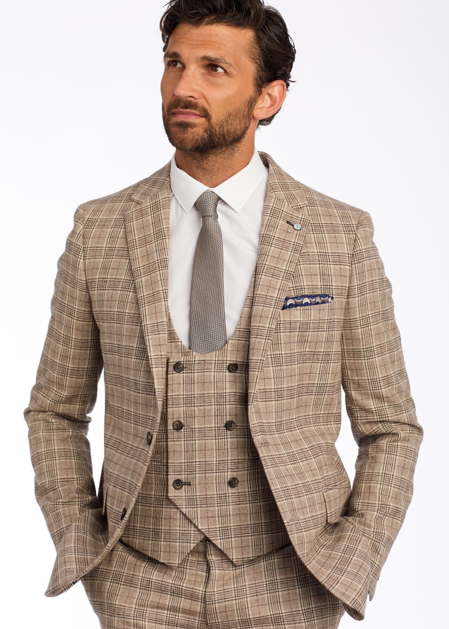 Broken Stitch Hugo Brown Check Slim Fit Suit Jacket