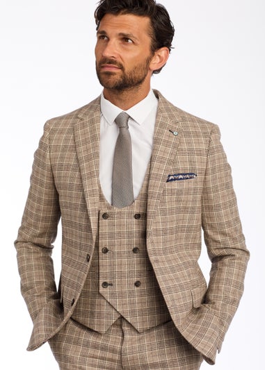 Broken Stitch Hugo Brown Check Slim Fit Suit Jacket