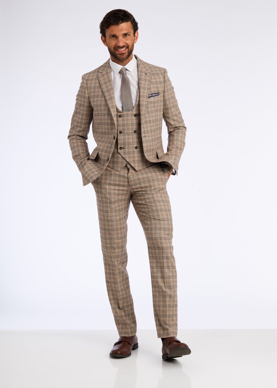 Broken Stitch Hugo Brown Check Slim Fit Suit Jacket