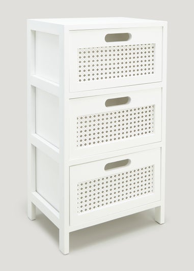 White Cane 3 Drawer Storage Unit (63cm x 35cm x 25cm)