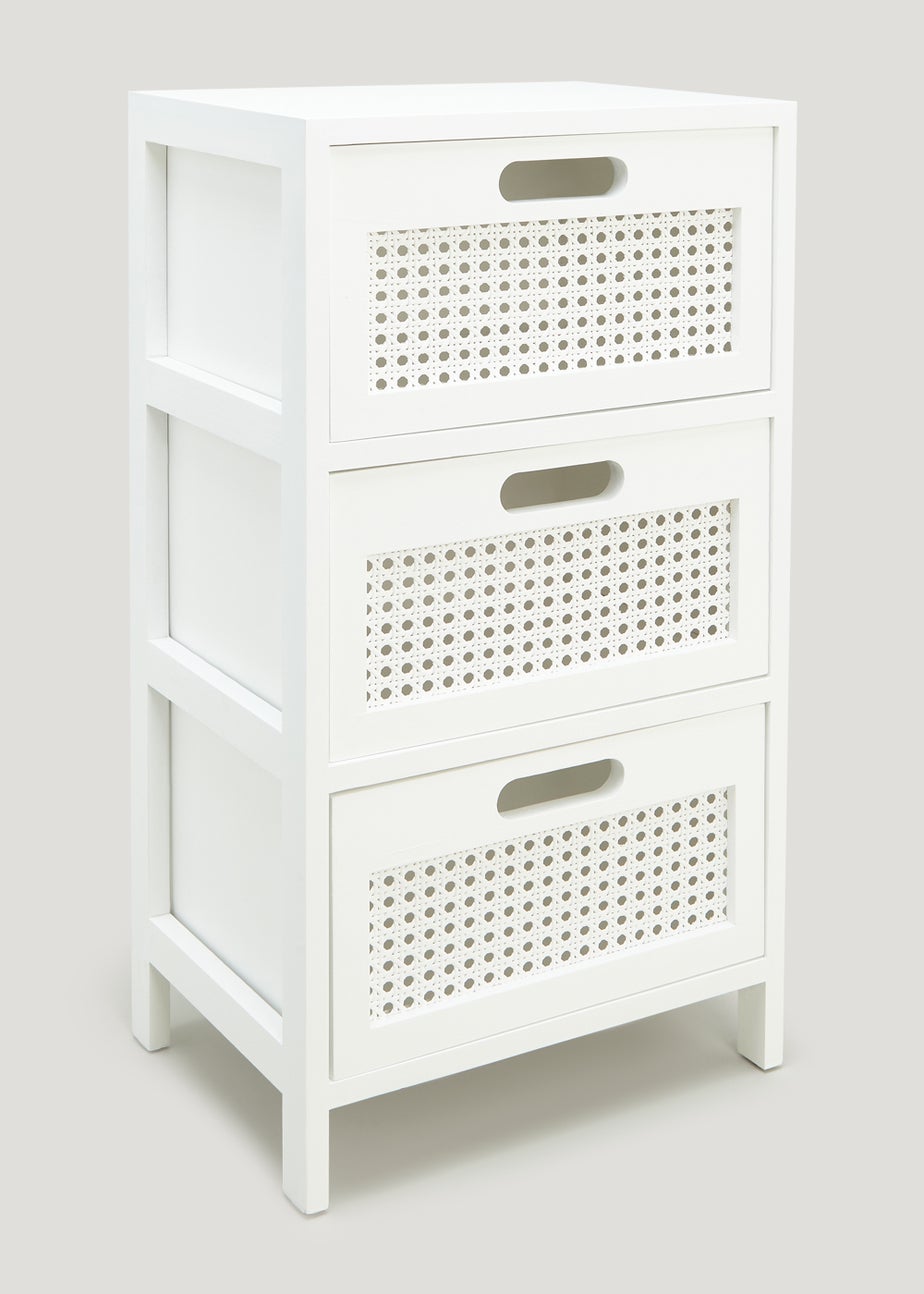 White Cane 3 Drawer Storage Unit (63cm x 35cm x 25cm)