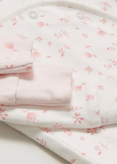 Baby 3 Pack Pink Floral Frill Sleepsuits (Tiny Baby-18mths)