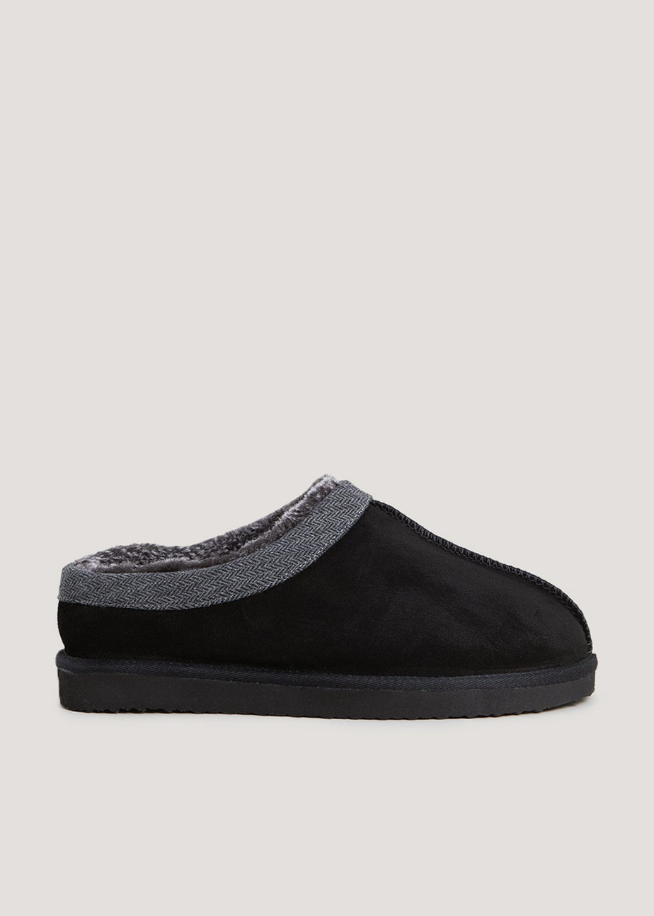 Black Suede Chunky Mule Slippers