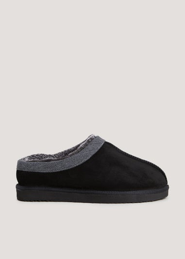 Black Suede Chunky Mule Slippers