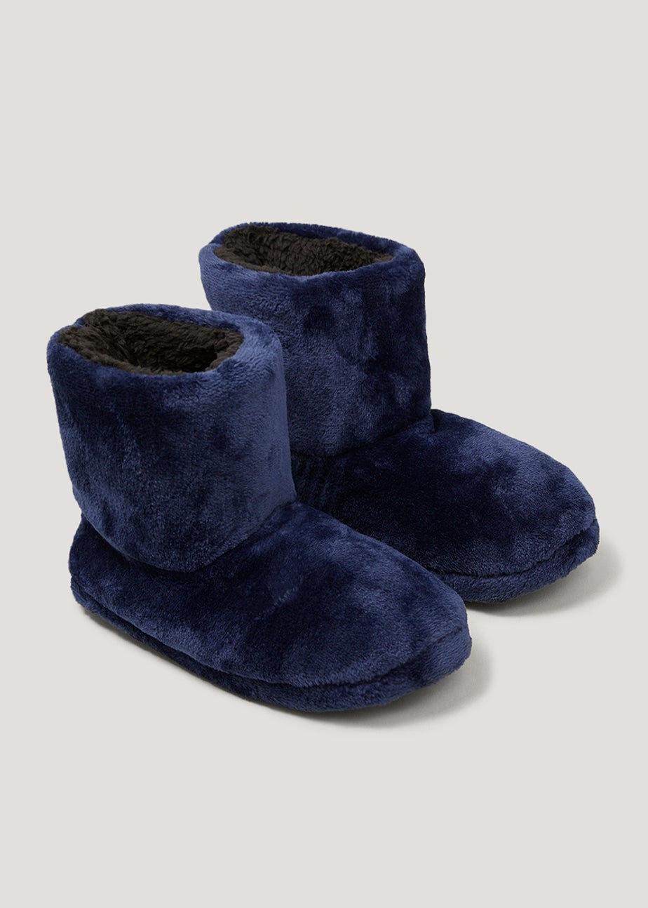 Kids Navy Snuggle Slipper Boots (Younger 10-Older 6)