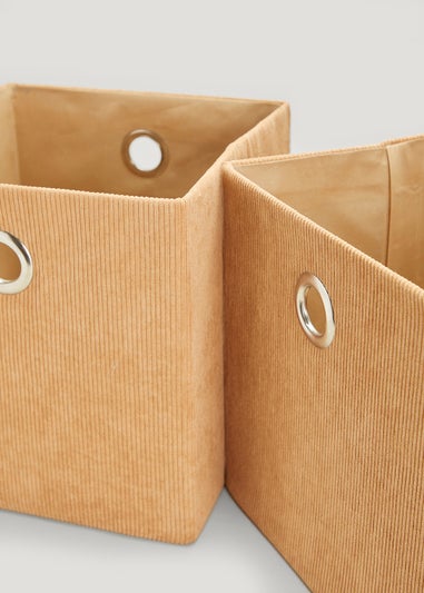 2 Pack Tan Cord Foldable Storage Boxes (27cm x 27cm x 27cm)