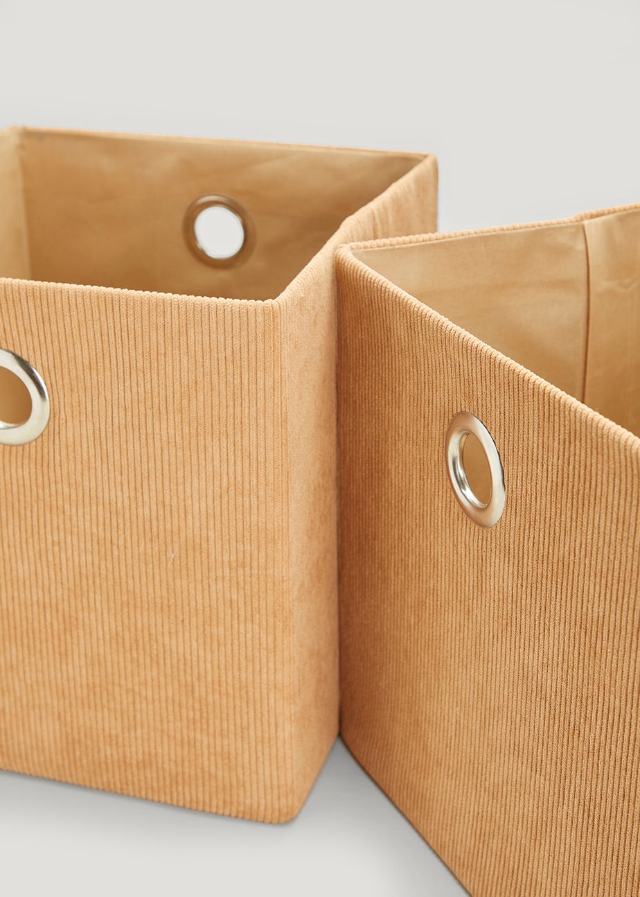 2 Pack Tan Cord Foldable Storage Boxes (27cm x 27cm x 27cm)
