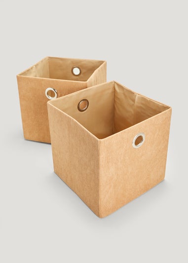 2 Pack Tan Cord Foldable Storage Boxes (27cm x 27cm x 27cm)