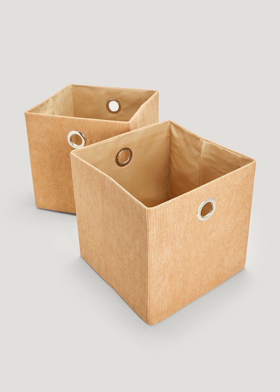 2 Pack Tan Cord Foldable Storage Boxes (27cm x 27cm x 27cm)