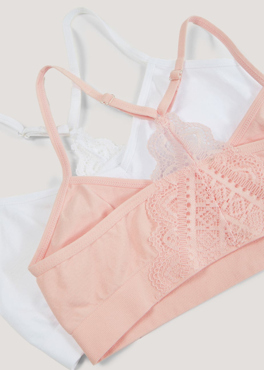 2 Pack Girls Coral & White Lace Back Seam Free Crop Tops (6-13yrs)